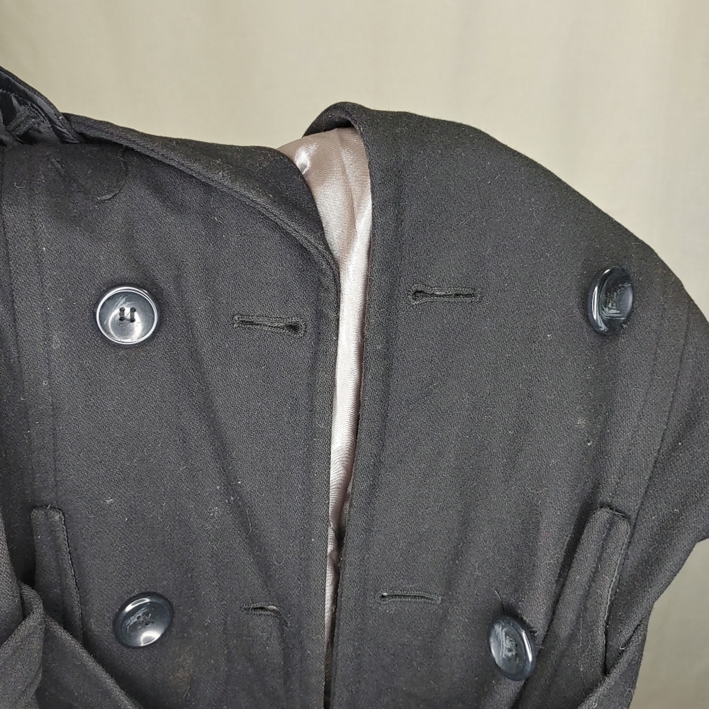 Steve Madden Double Breasted Black Wool Trenchcoat - Picture 13 of 13